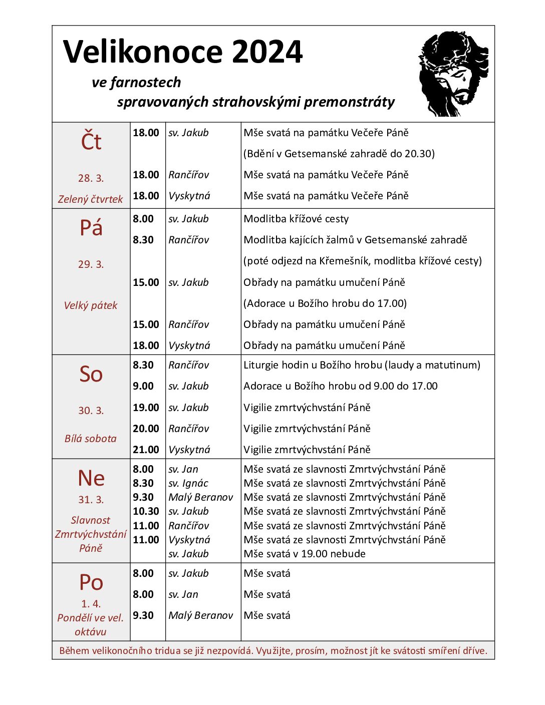 Velikonoce 2024 ve farnostech spravovaných strahovskými premonstráty