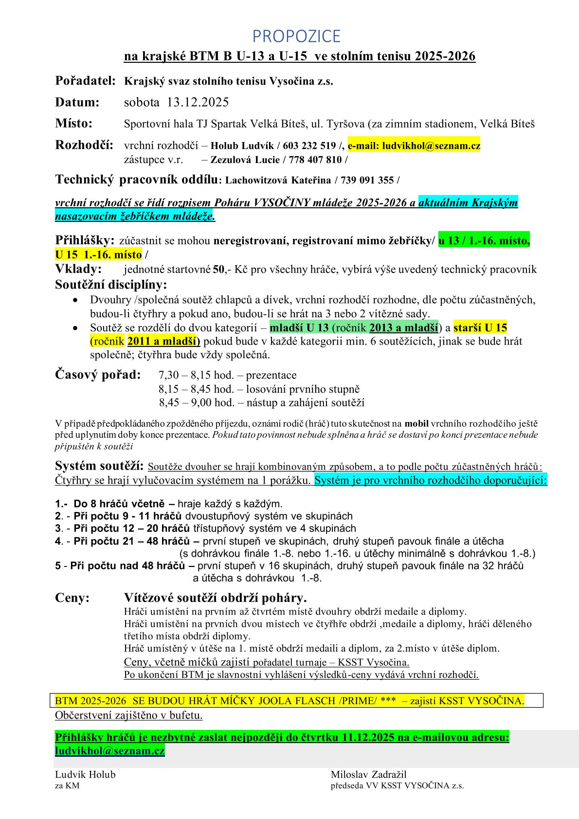 Právě si prohlížíte Propozice na turnaj – Velká Bíteš 13. 12. 2025